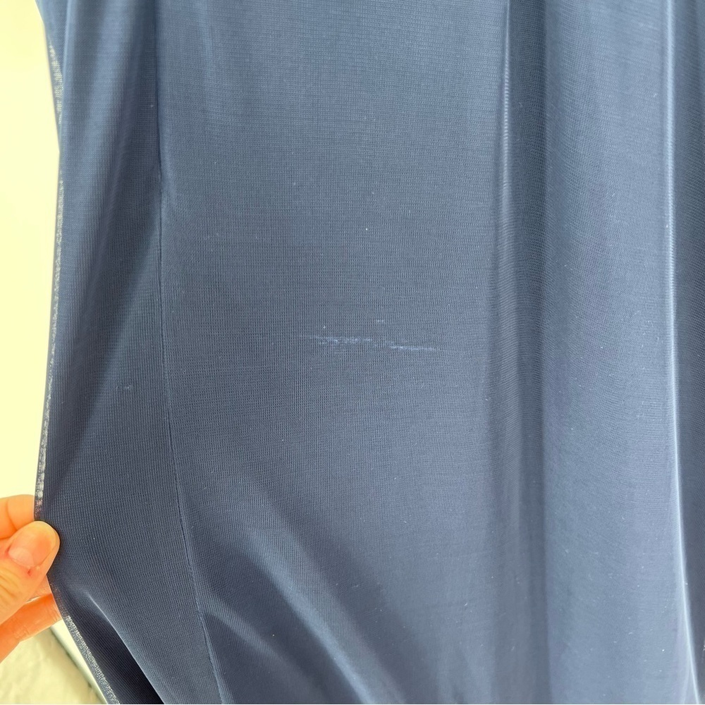 Alex Evenings Navy Blue Ruched Twist Column Bodice Lace Sleeve Maxi Dress Gown - Picture 5 of 14